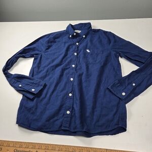 Abercrombie Fitch Button Shirt boys size 15/16  Blue Moose Logo Pocket